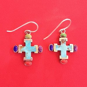 Turquoise pierced earrings in sterling silver